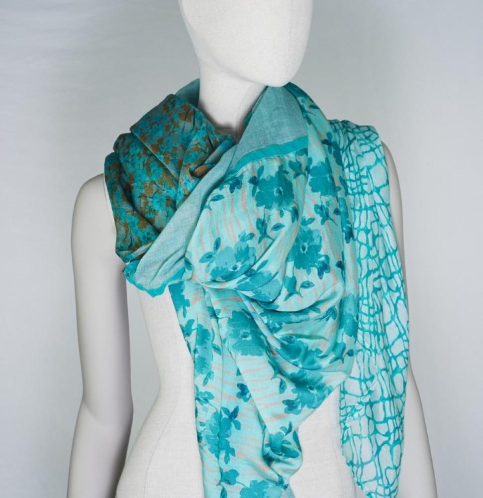 AHMADDY Quadrato Seide Baumwolle türkis beige gold